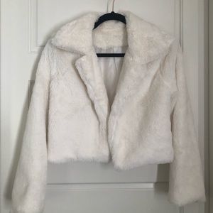 Cropped white faux fur jacket
